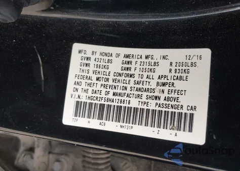 2017 Honda Accord Sport from USA, damaged, VIN 1HGCR2F58HA128818